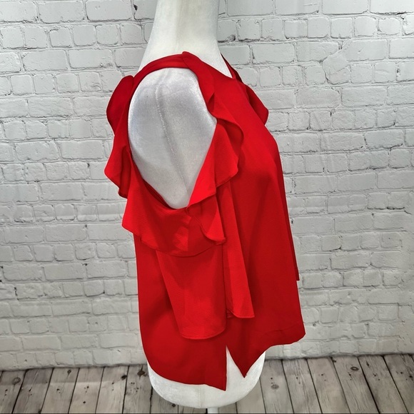 TopShop Cold Shoulder Top Ruffle Red 6 - Picture 6 of 13